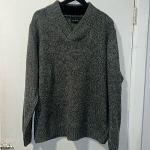 DAVID TAYLOR Gray Marled V Neck Sweater-XL
